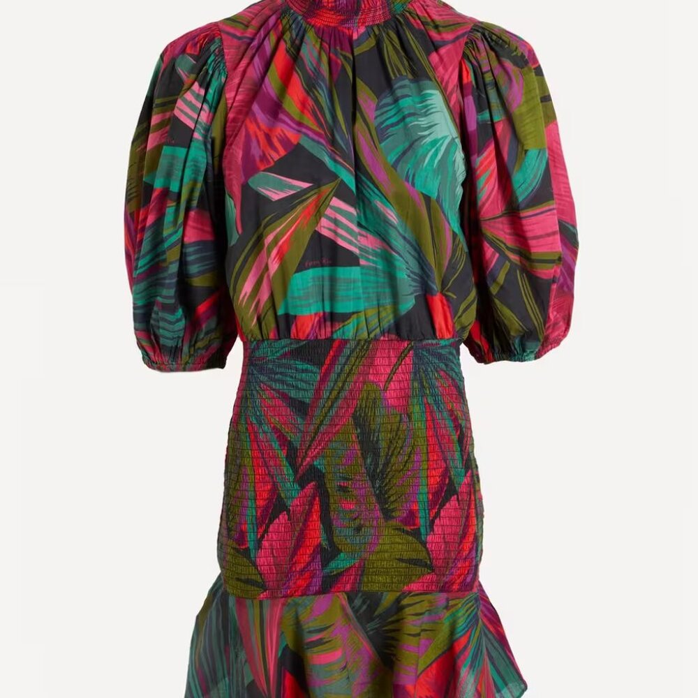 Farm Rio Leaf Pattern Mini Dress XS